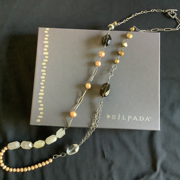 Silpada Toggle Multi Chain Necklace with freshwater Pearl and quartz beads - Picture 1 of 3